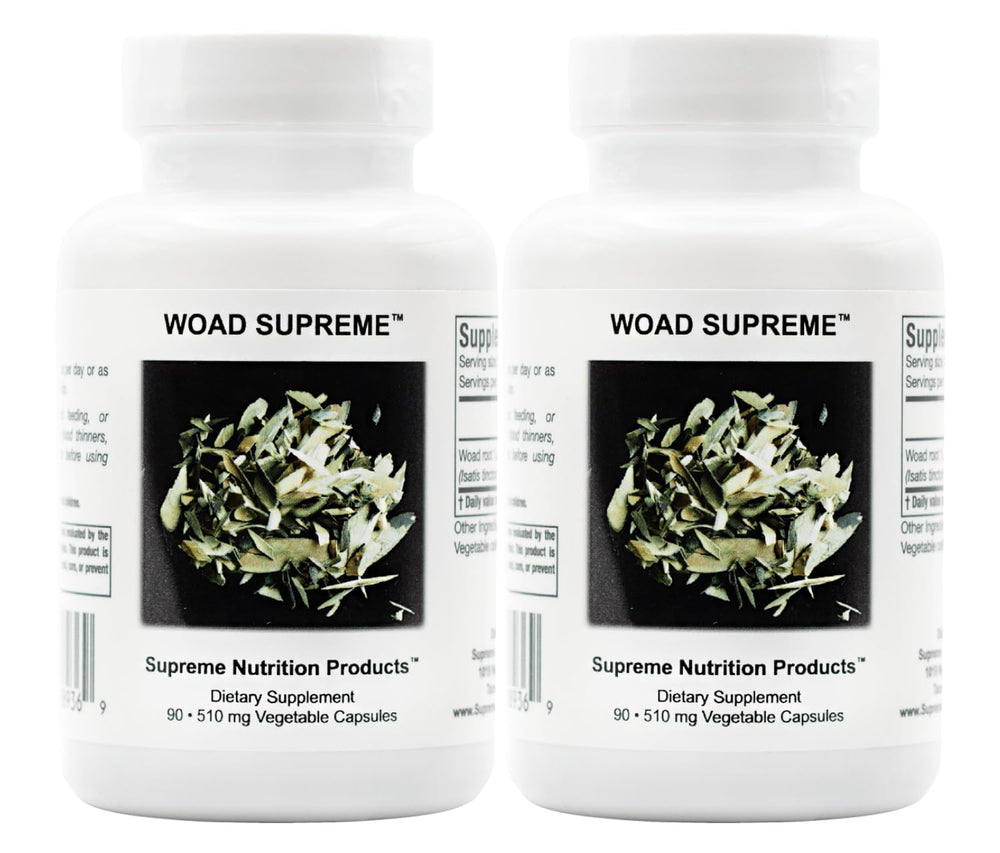 Supreme Nutrition Woad Supreme bottle with two-pack of pure Isatis root capsules for daily use