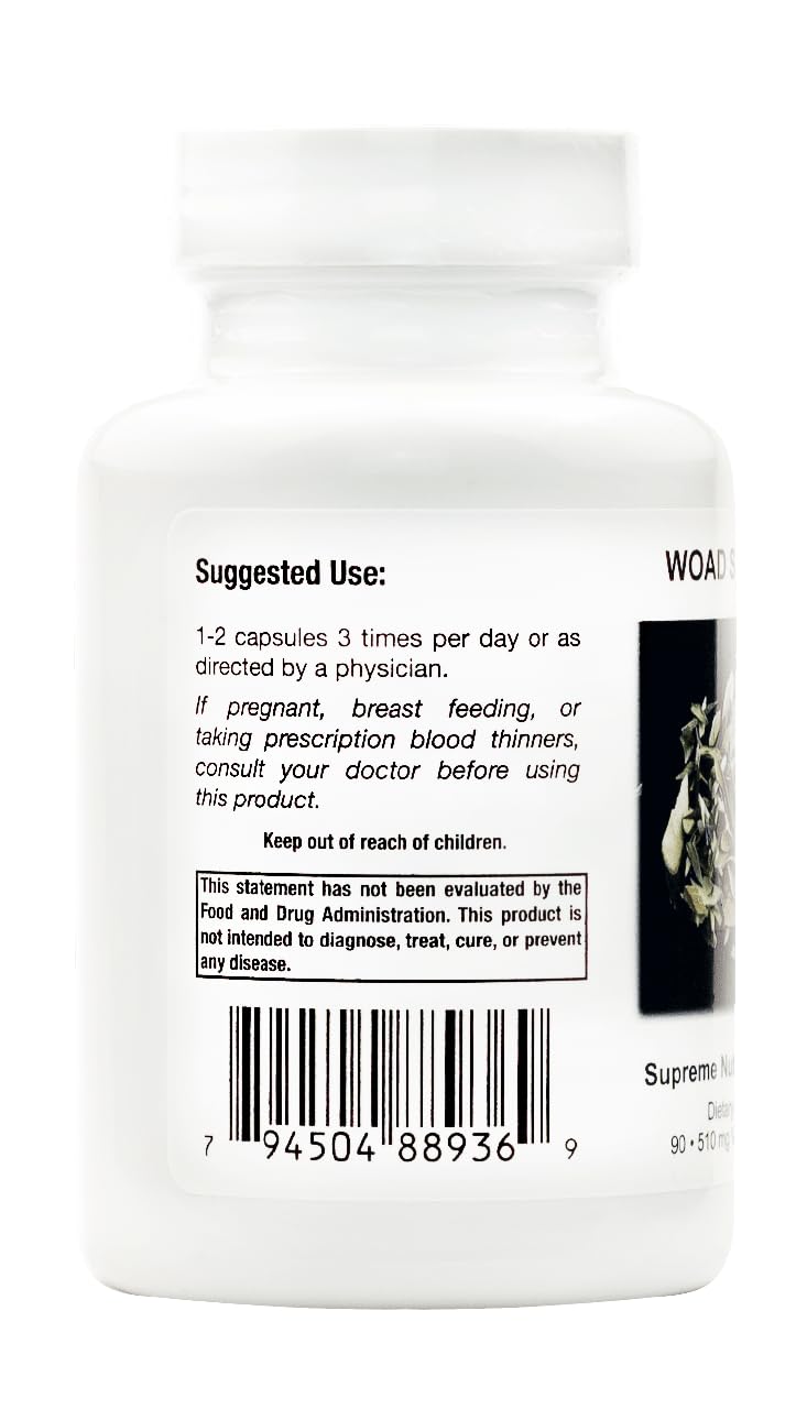 Close-up of Woad Supreme capsules showing vegetarian, pure herbal capsules
