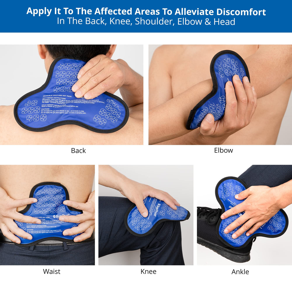 Suptrust ice pack three-compartment shape covers multiple areas for targeted relief.