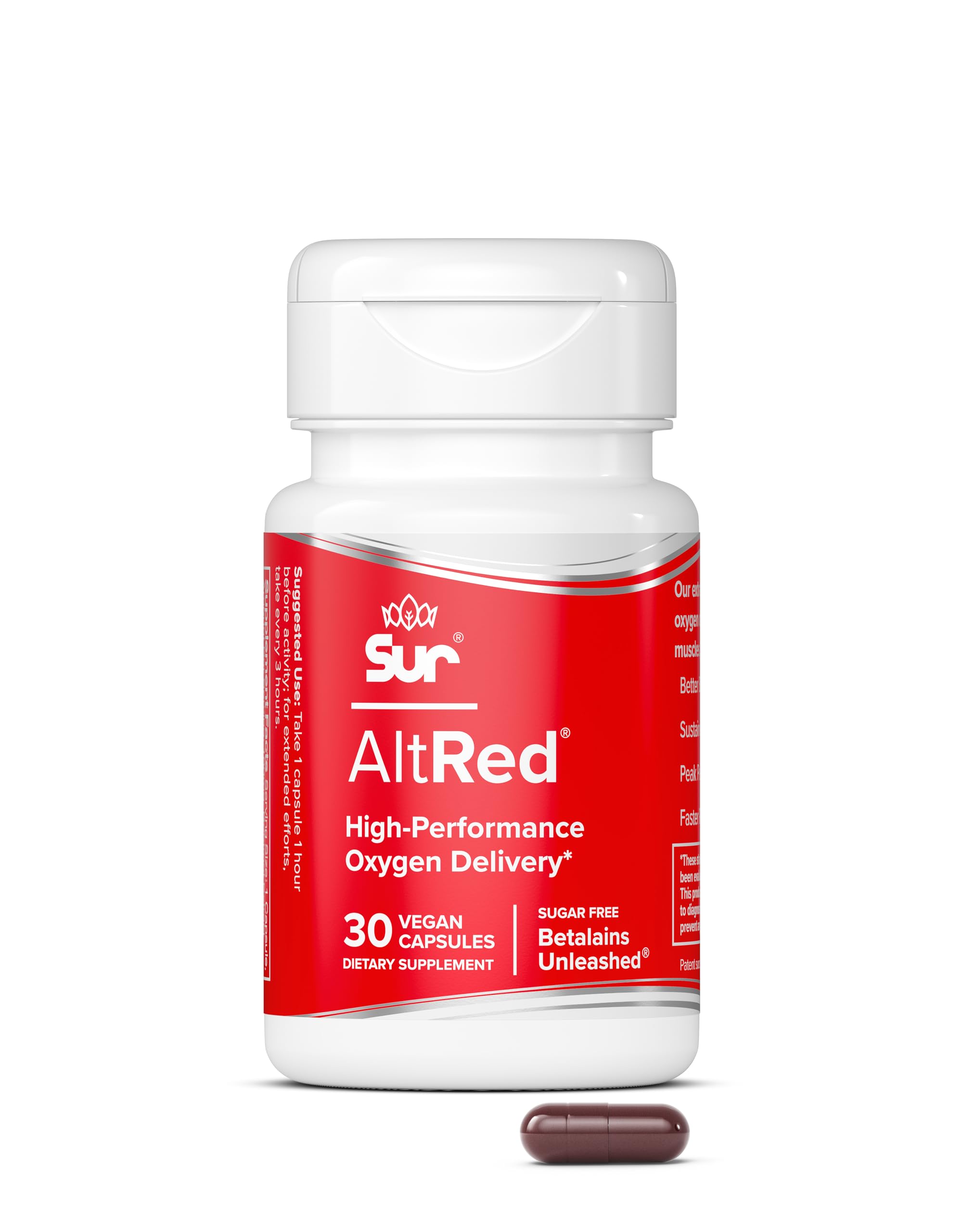 Sur AltRed beet root capsules bottle ready for performance focused workouts