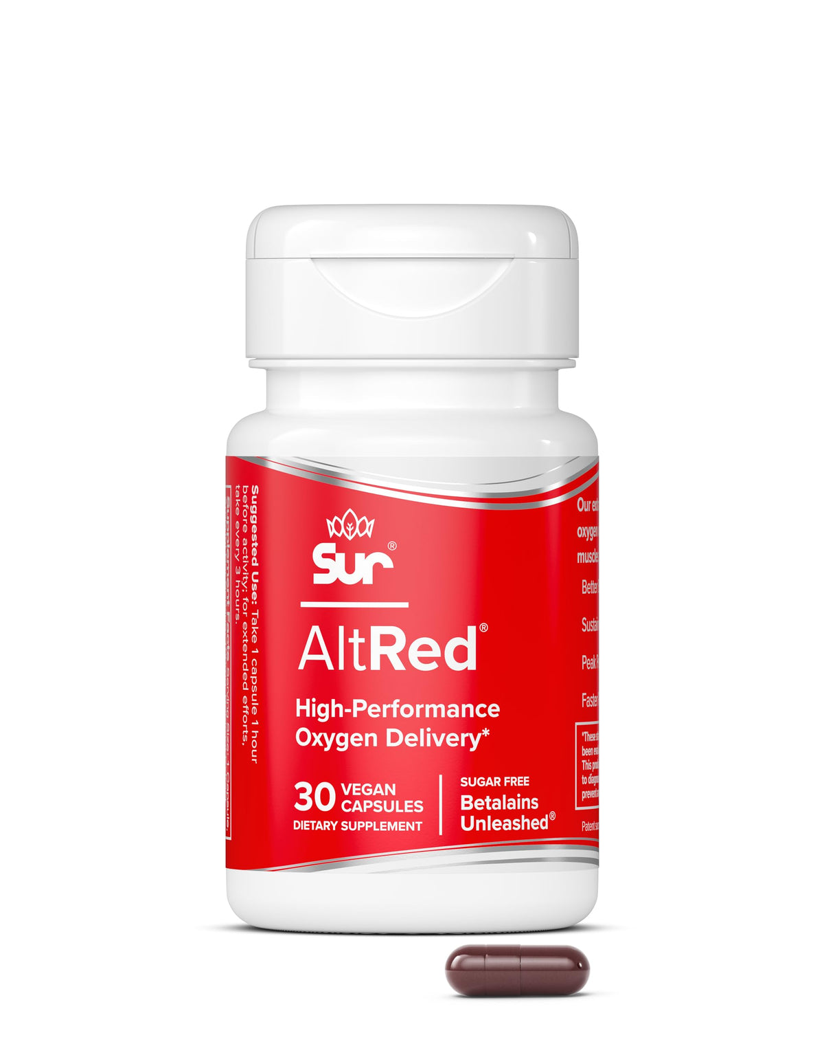 Sur AltRed beet root capsules bottle ready for performance focused workouts