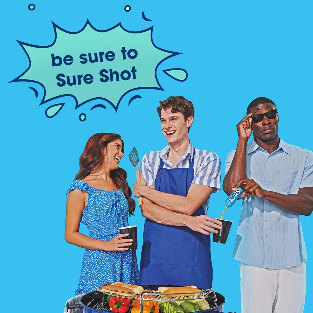 Six bottles of Sure Shot Recovery Drink Citrus Splash in a row
