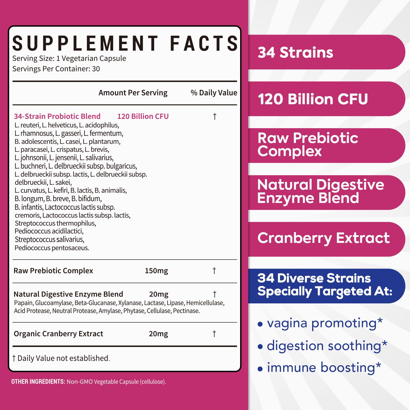 Surebounty Probiotics capsule close-up showing dosage and form