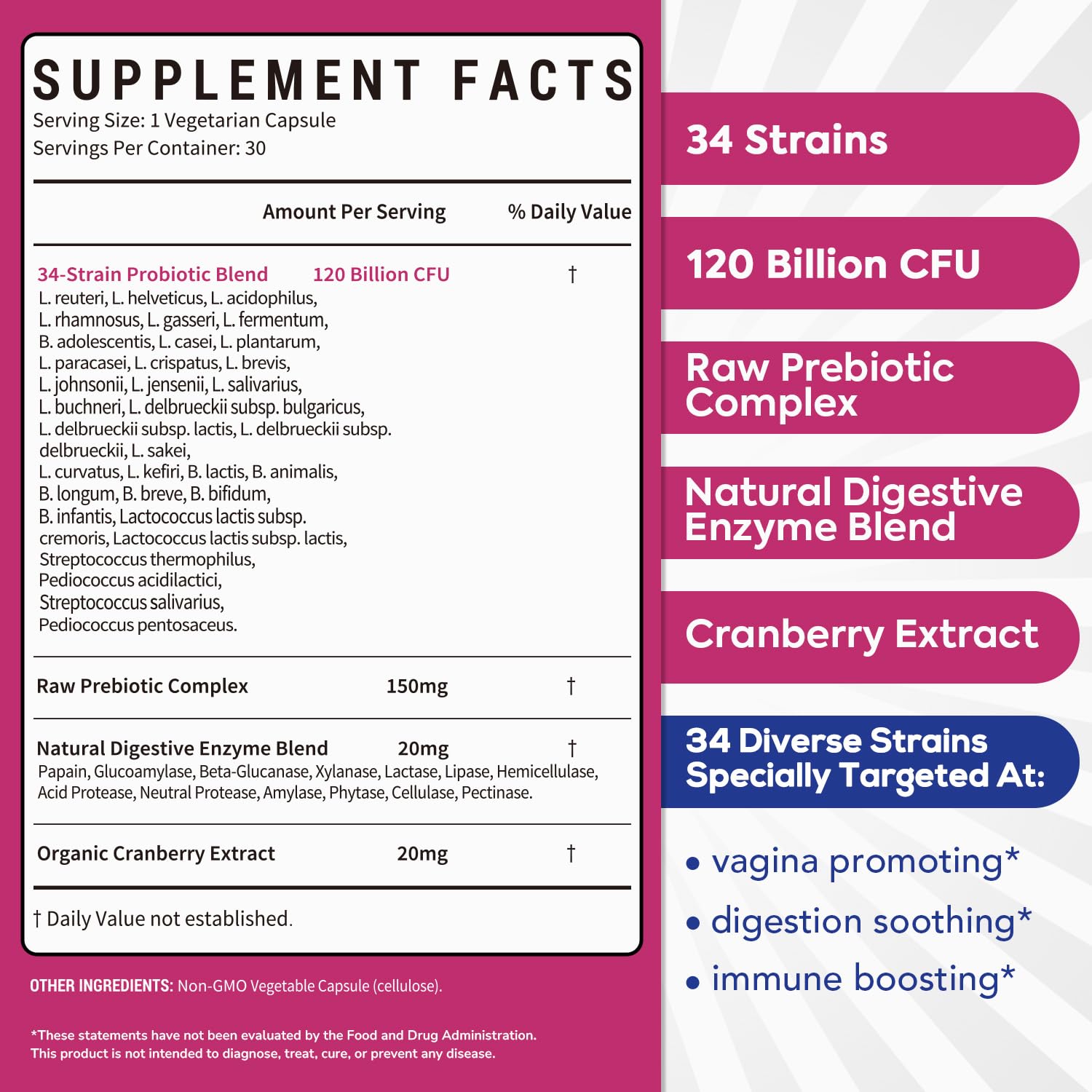 Surebounty Probiotics Women capsules close-up, easy-to-swallow design for daily use.