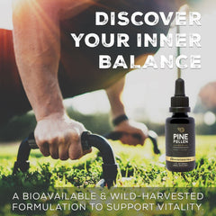 Close-up of Surthrival Pine Pollen Gold Extract label highlighting wild harvest origin