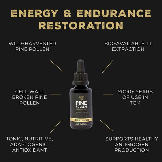 Pouring Surthrival Pine Pollen Gold Extract for a convenient daily energy boost