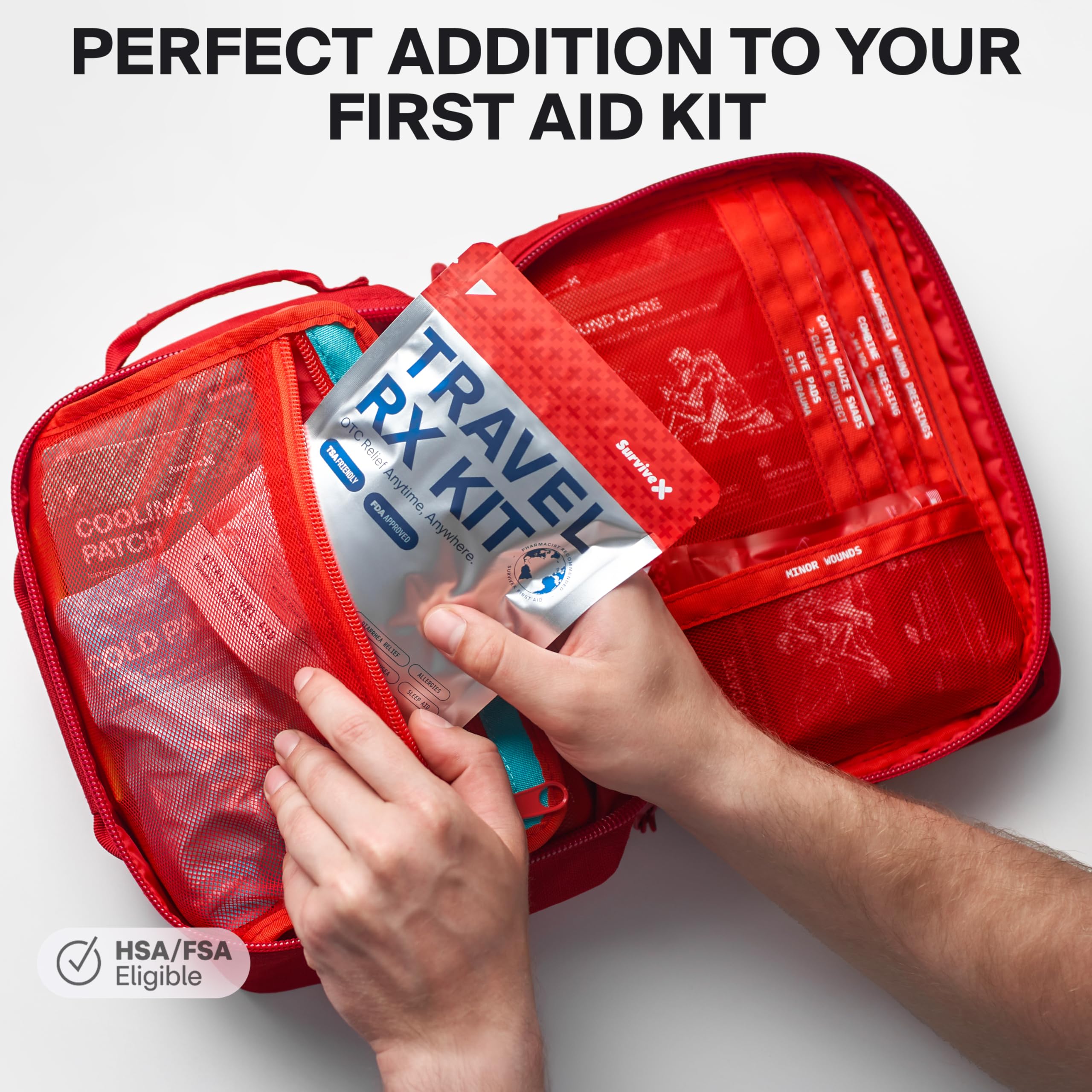 SurviveX carry-on organization bag keeps meds neatly arranged.