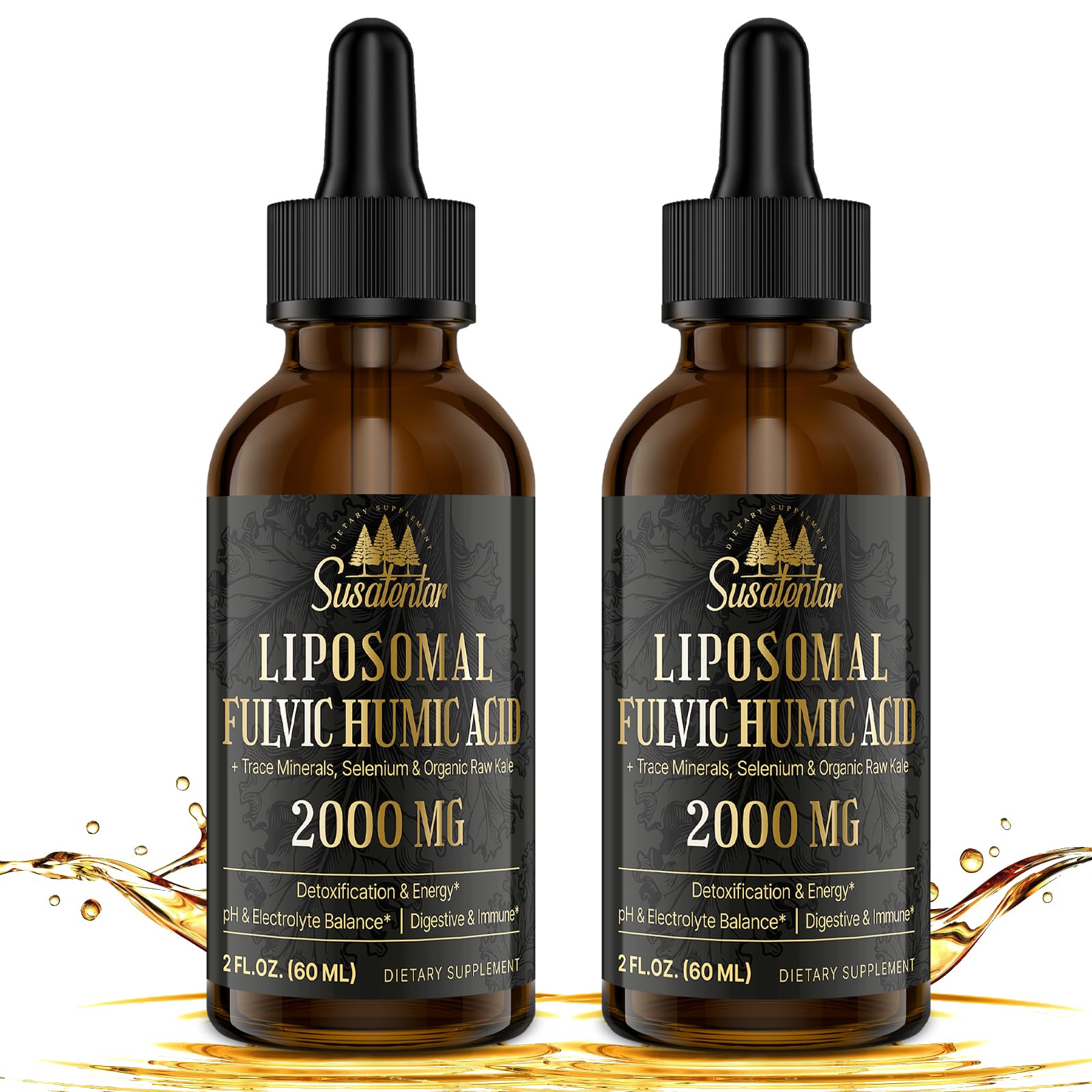 Susatentar 2000mg liposomal fulvic acid bottle ready for daily energy support.