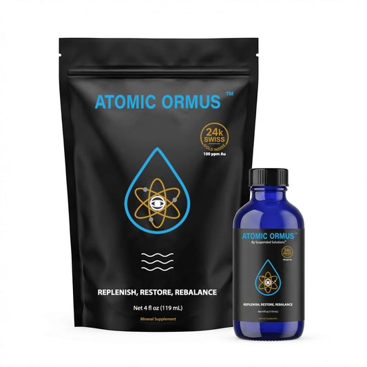 Suspended Solutions Atomic ORMUS bottle pour for focus and energy.