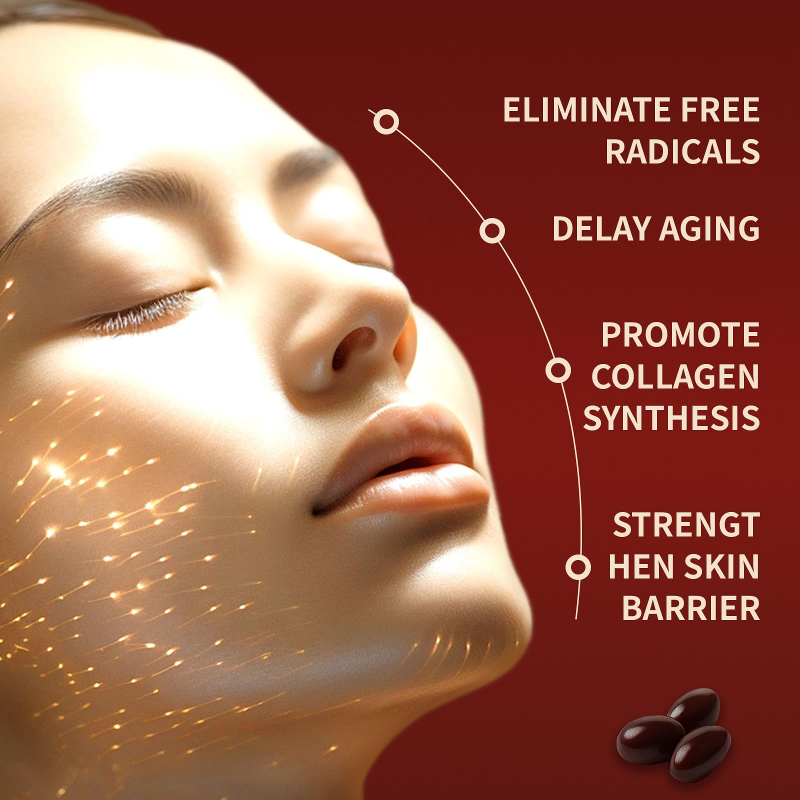 SUUDUUL Belano Astaxanthin softgel closeup shows smooth easy to swallow capsules.