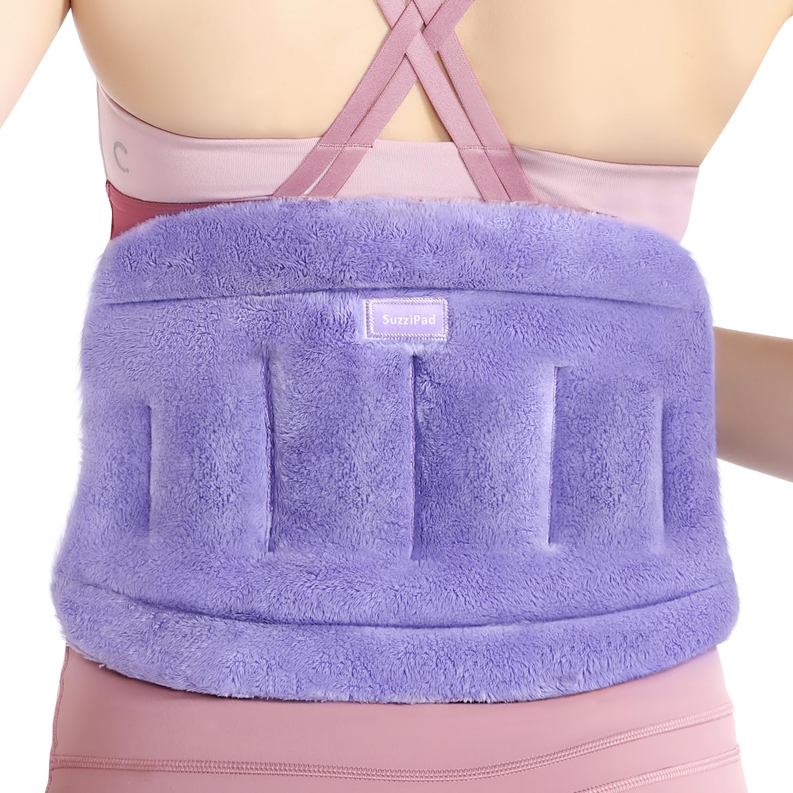 SuzziPad back heat pad side view showing targeted moist heat for comfort