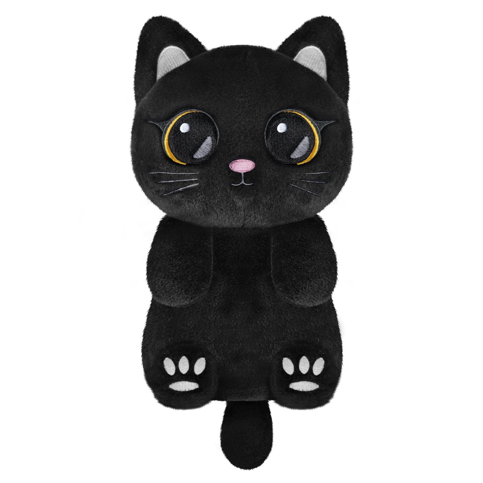 Suzzipad Black Cat heating pad on belly providing soothing warmth
