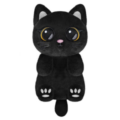 Suzzipad Black Cat heating pad on belly providing soothing warmth