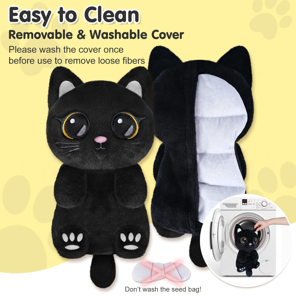 Suzzipad Black Cat heating pad with removable cover ready for washing