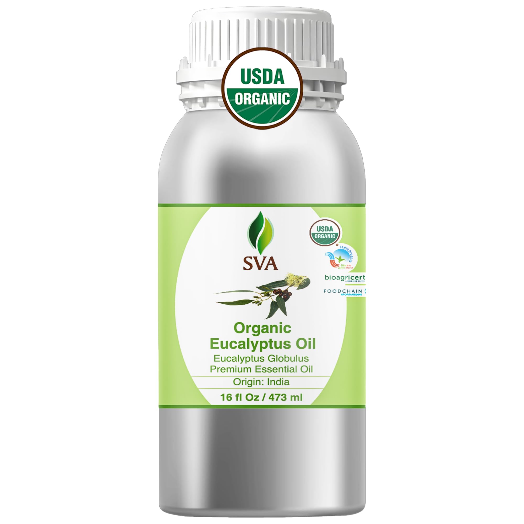 SVA Eucalyptus essential oil 16oz bottle ready for diffuser aromatherapy.