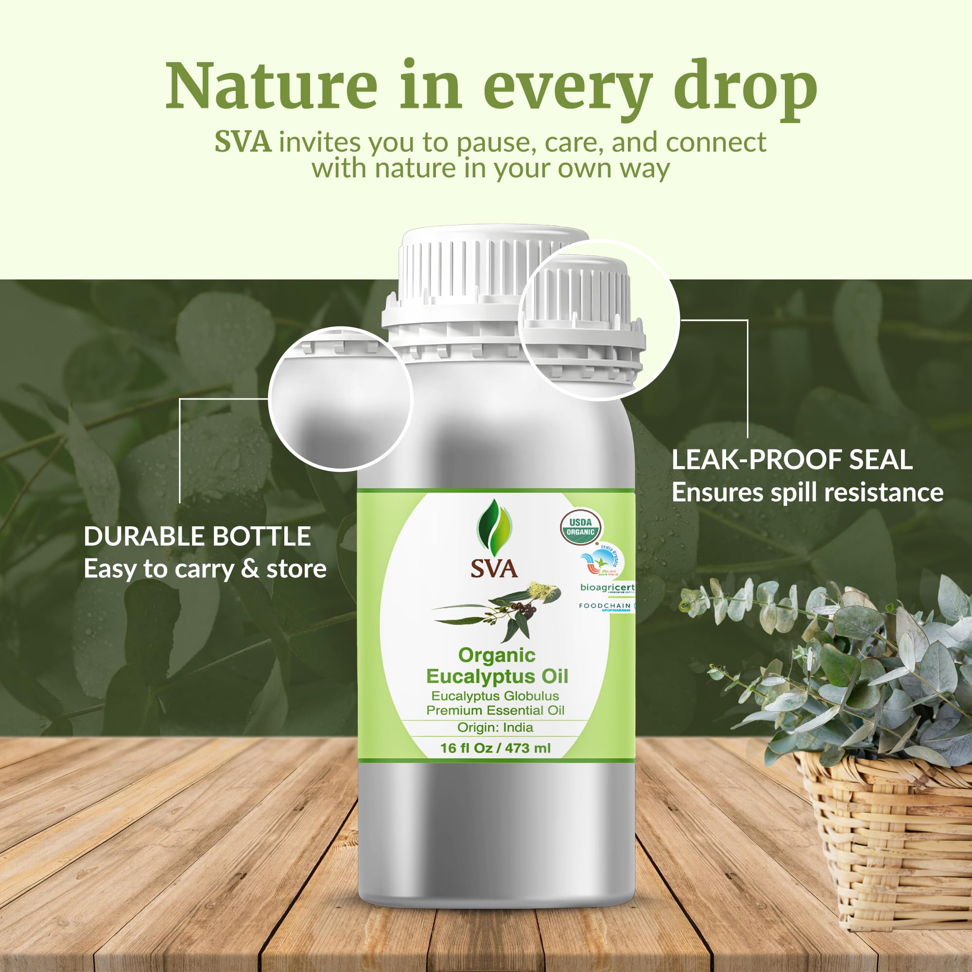 SVA eucalyptus oil enhancing steam room or humidifier ambiance.