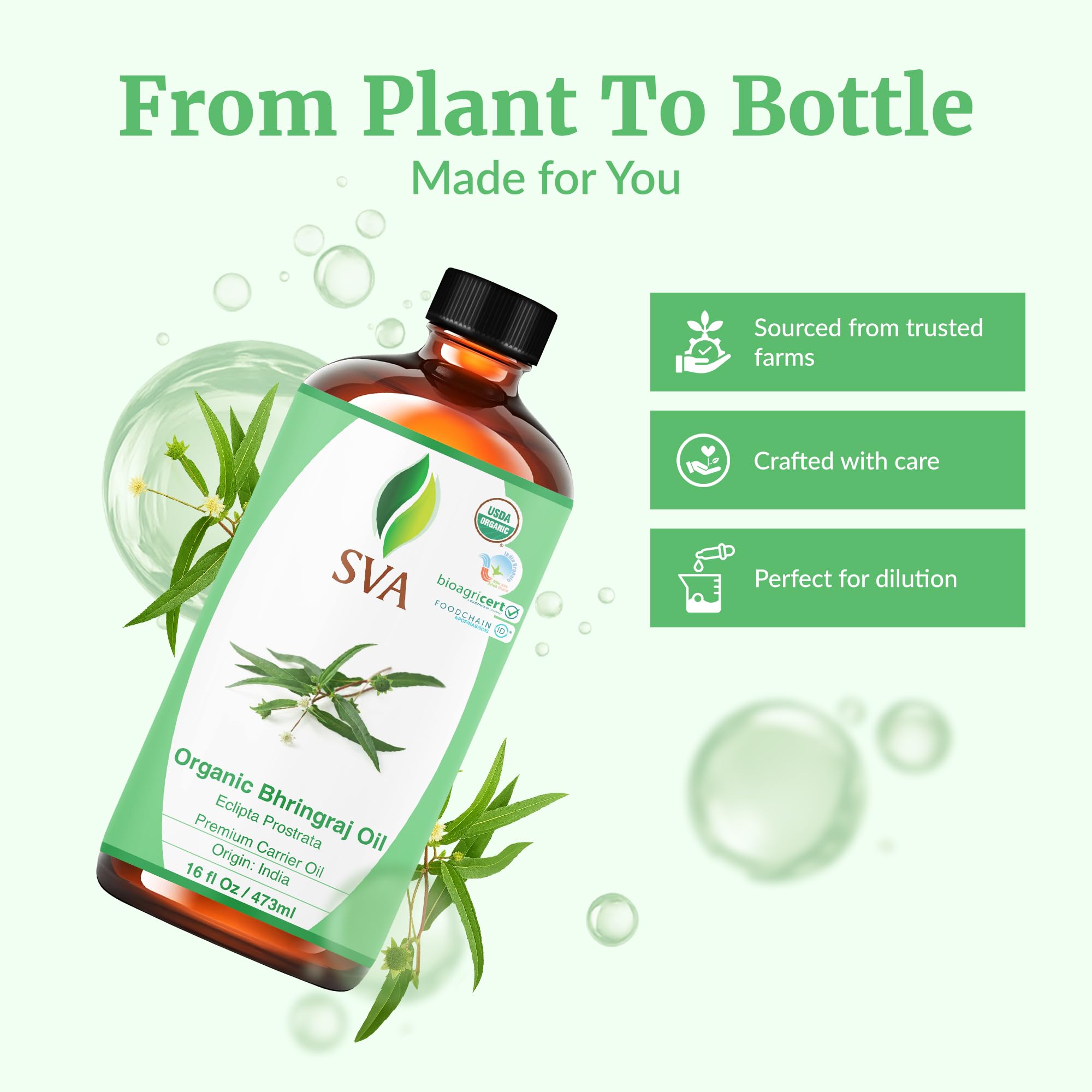 SVA Organic Bhringraj Oil blended with shampoo for enhanced nourishment.