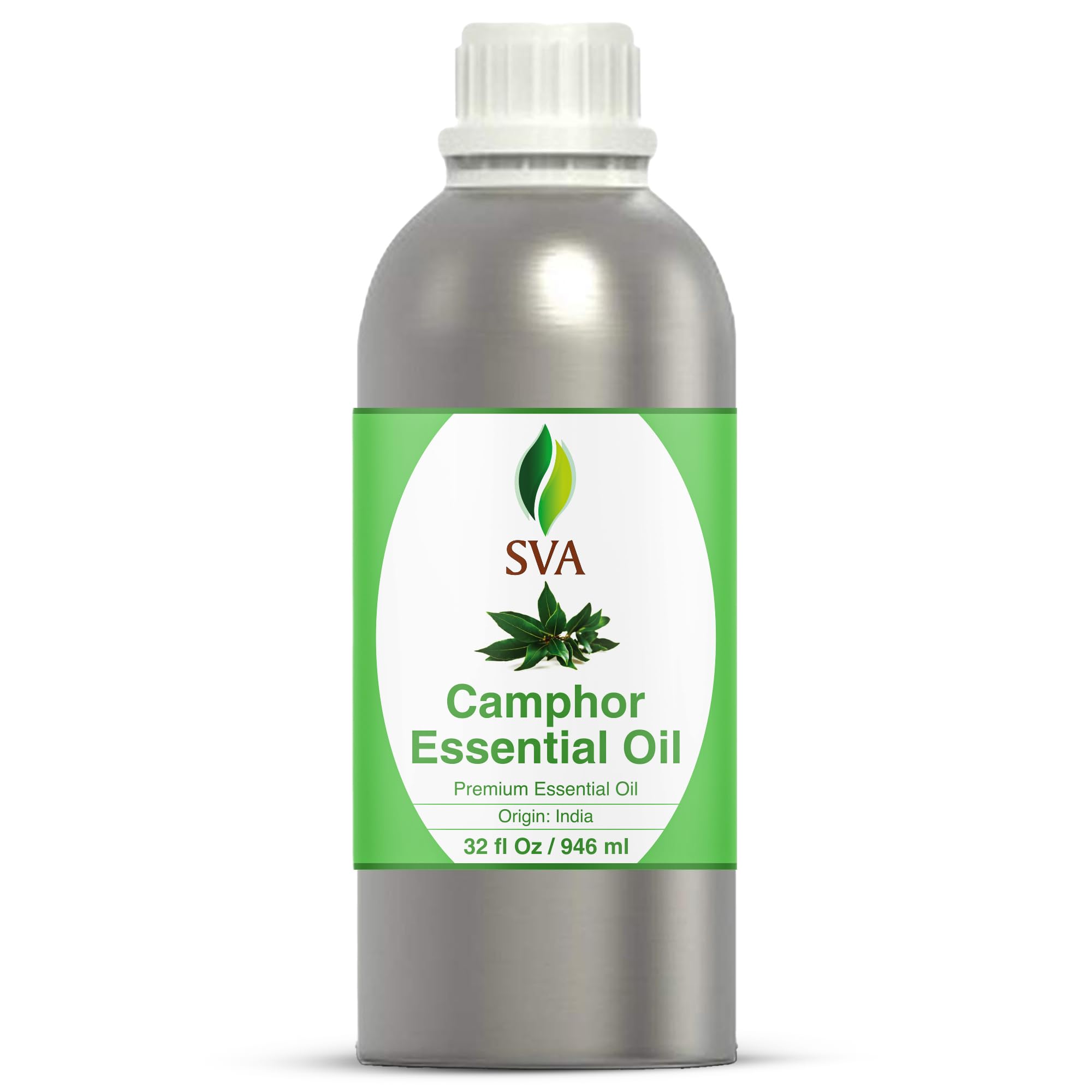 SVA Organics camphor essential oil bottle shown for diffuser use and fresh aroma.