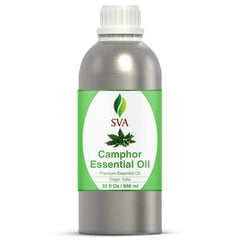 SVA Organics camphor essential oil bottle shown for diffuser use and fresh aroma.