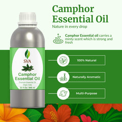 SVA Organics camphor oil bottle designed for hair care and scalp massage routines.
