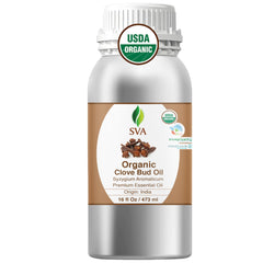 SVA Organics Clove Bud Oil 16oz bottle for versatile aromatherapy and DIY blends