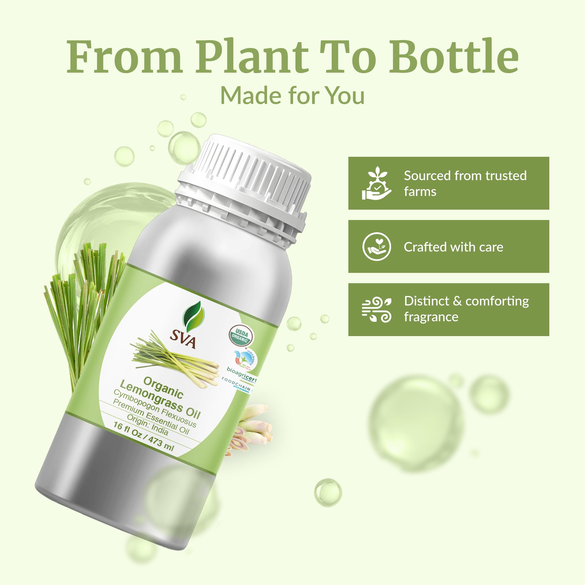 Lemongrass oil for skin care with gentle diluting tips from SVA Organics.
