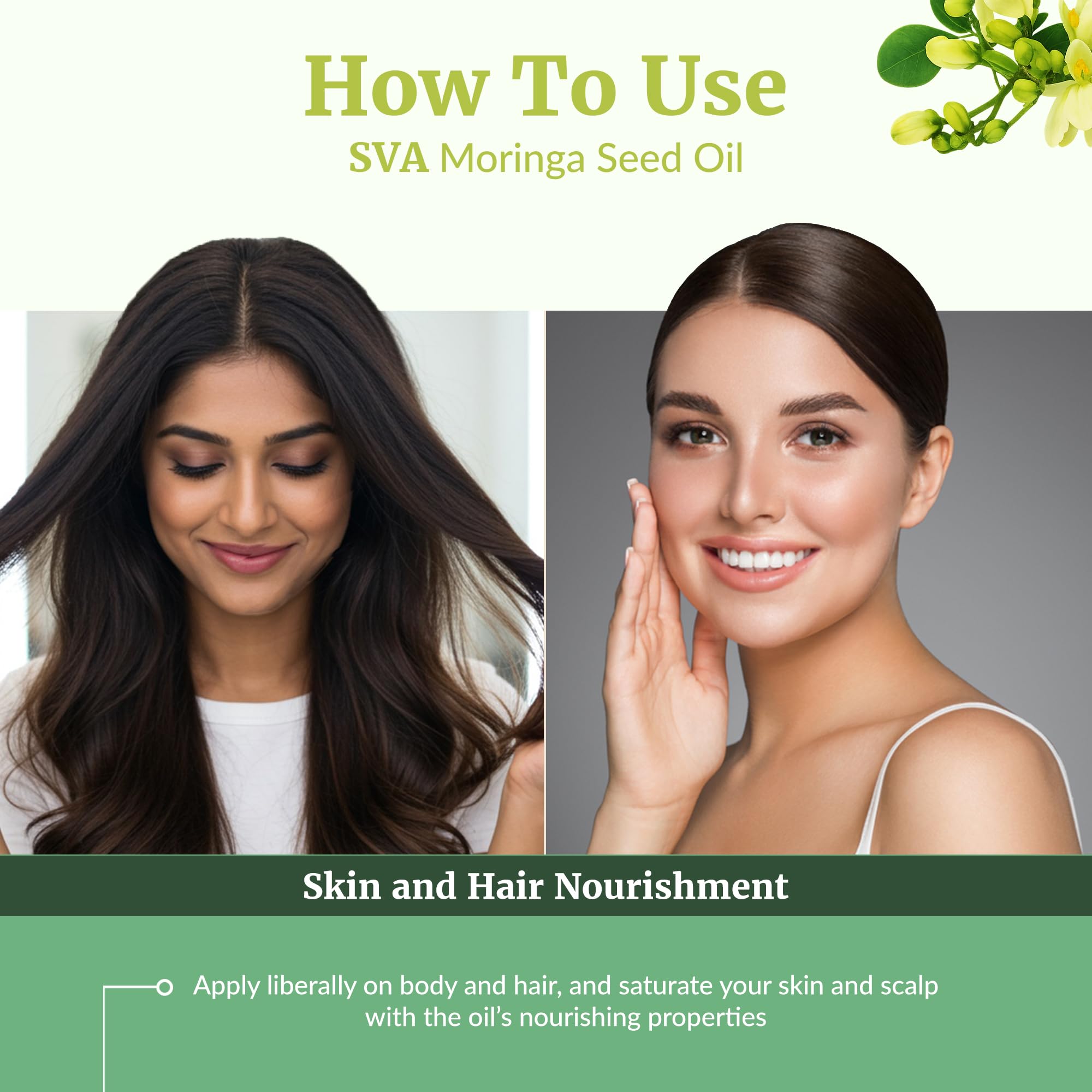SVA Organics Moringa oil face-body-moisturizer demonstrates lightweight hydration