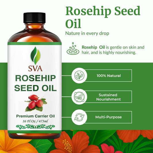 SVA Rosehip Seed Oil dropper ready for scalp massage and nourishment.
