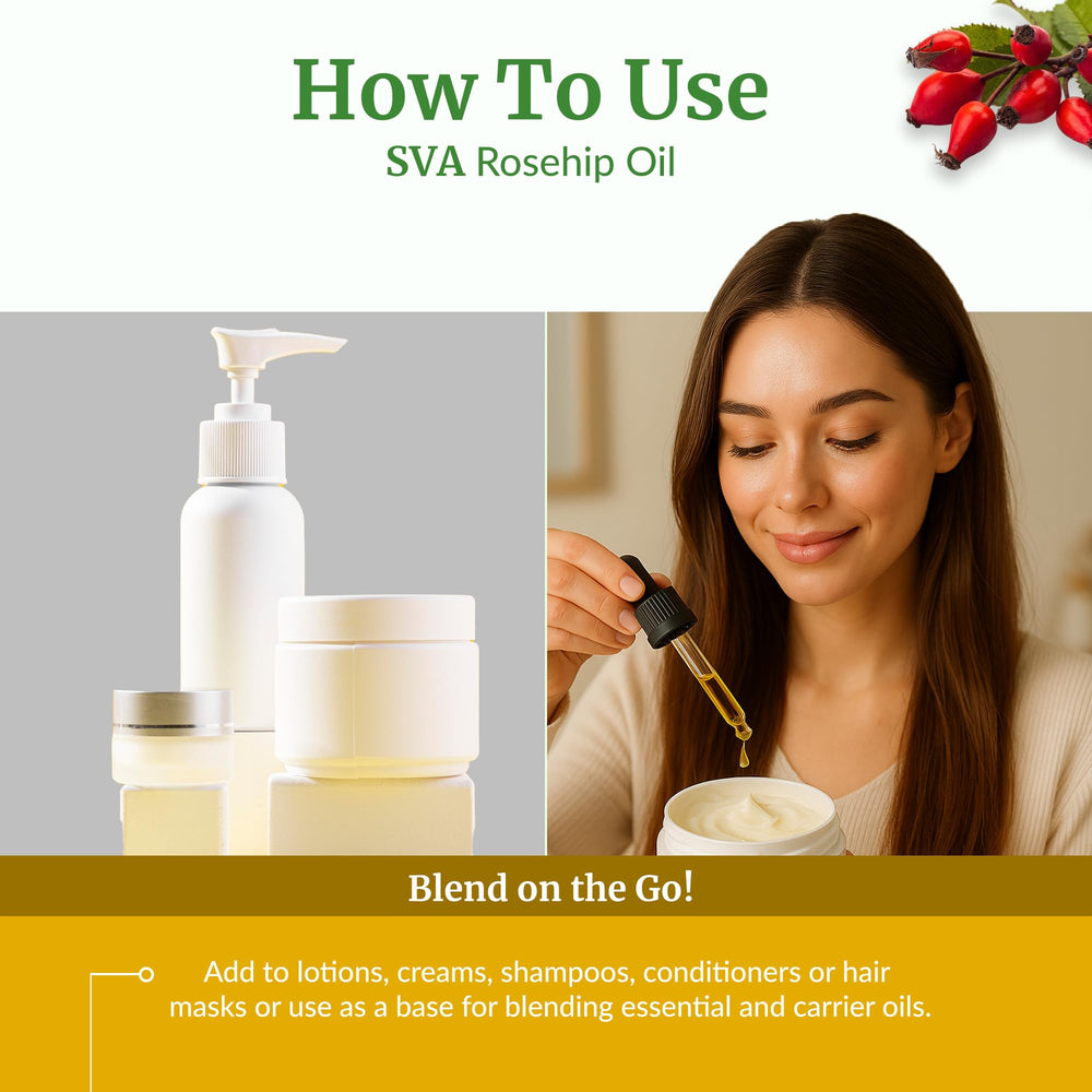 SVA Rosehip Seed Oil packaging on display highlighting premium quality.