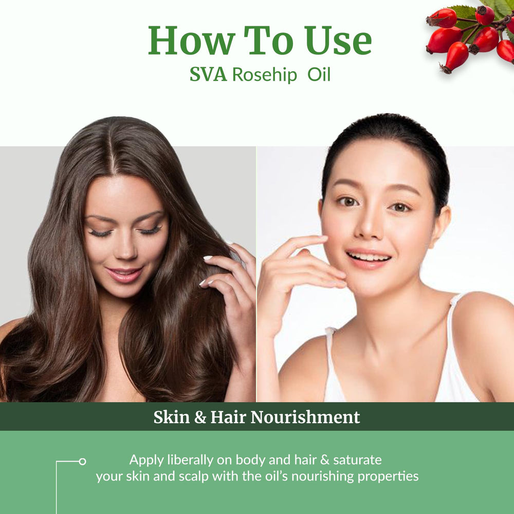 SVA Rosehip Seed Oil warmed and mixed with shampoo for nourishment.