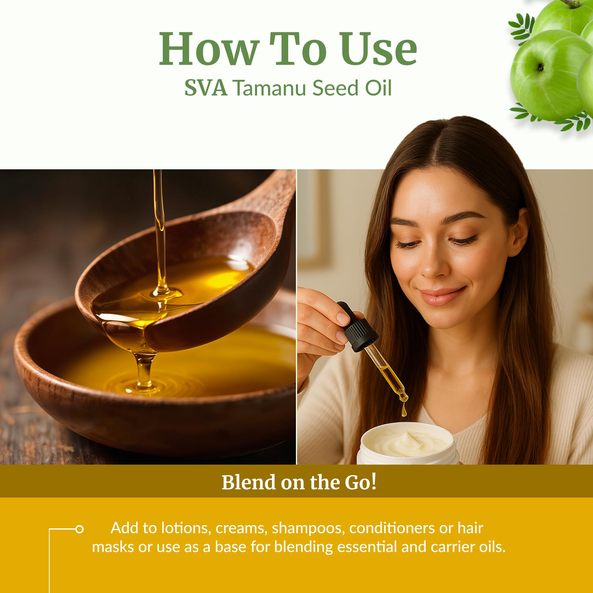 Warmed Tamanu Oil applied to scalp for penetration
