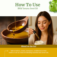 Warmed Tamanu Oil applied to scalp for penetration