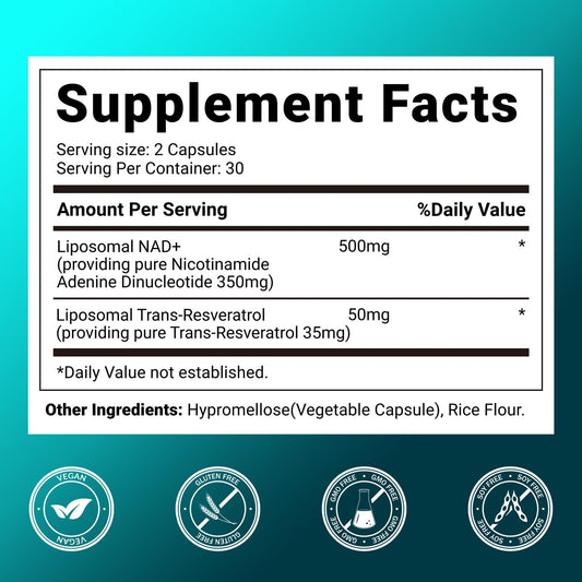 Svovita liposomal trans-resveratrol 50mg bottle showcases enhanced absorption for vitality.