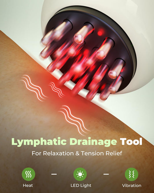 Swancode massager on leg with red light for smoother skin texture.