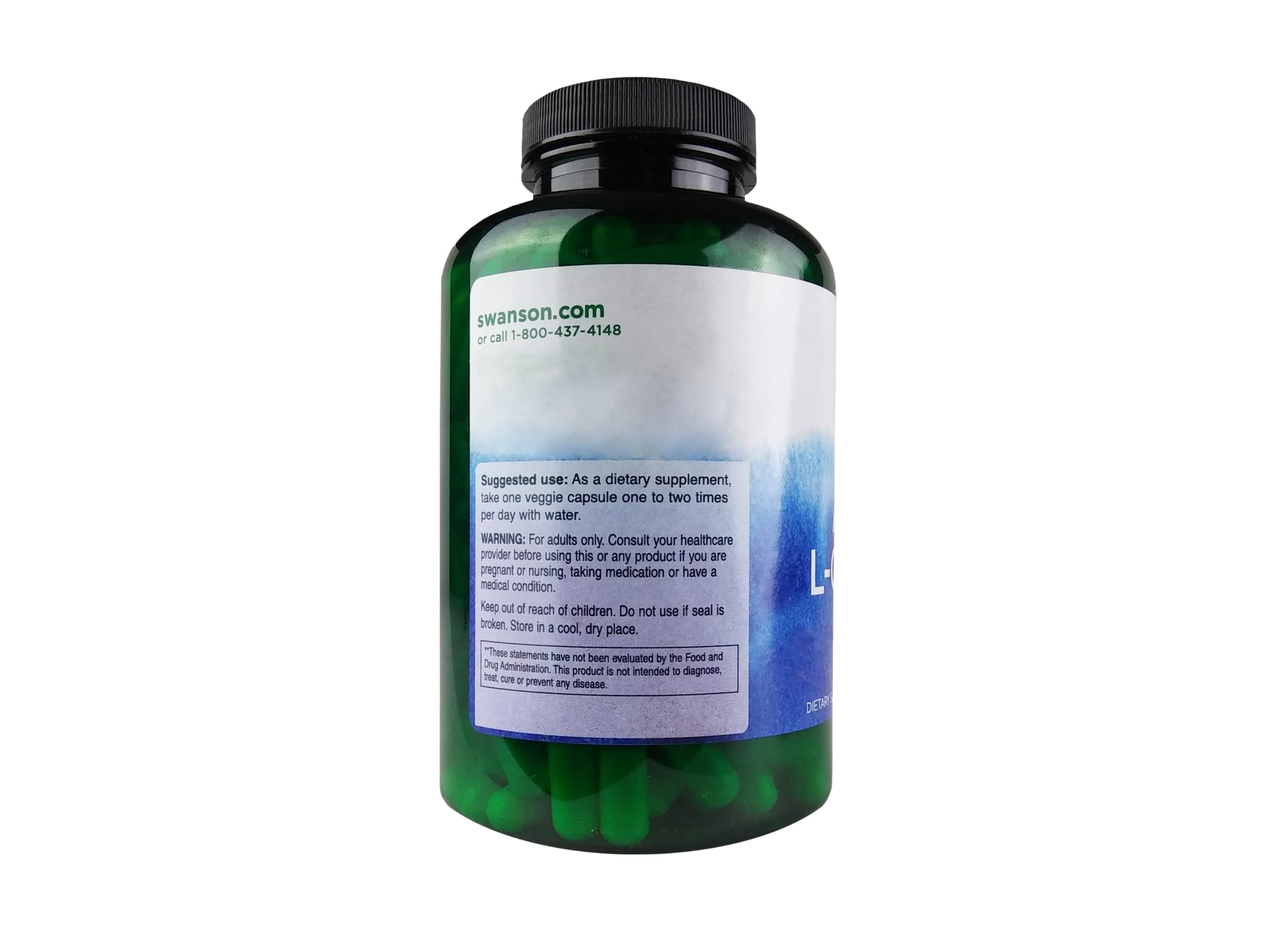 Swanson Acetyl L-Carnitine 500mg capsules for convenient daily brain and muscle support.