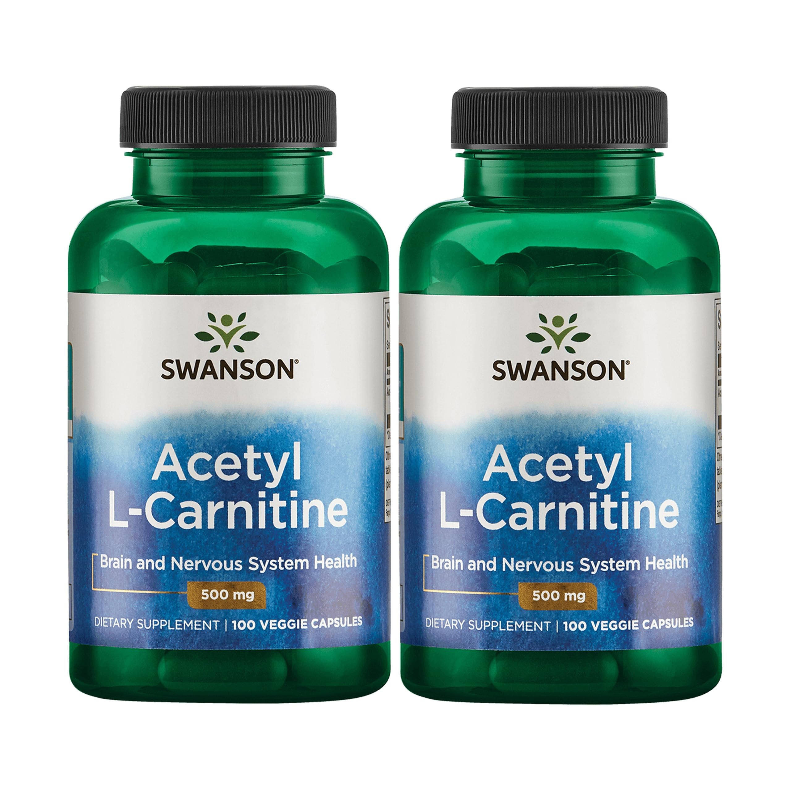 Swanson Acetyl-L-Carnitine bottle front with two-pack packaging for daily use