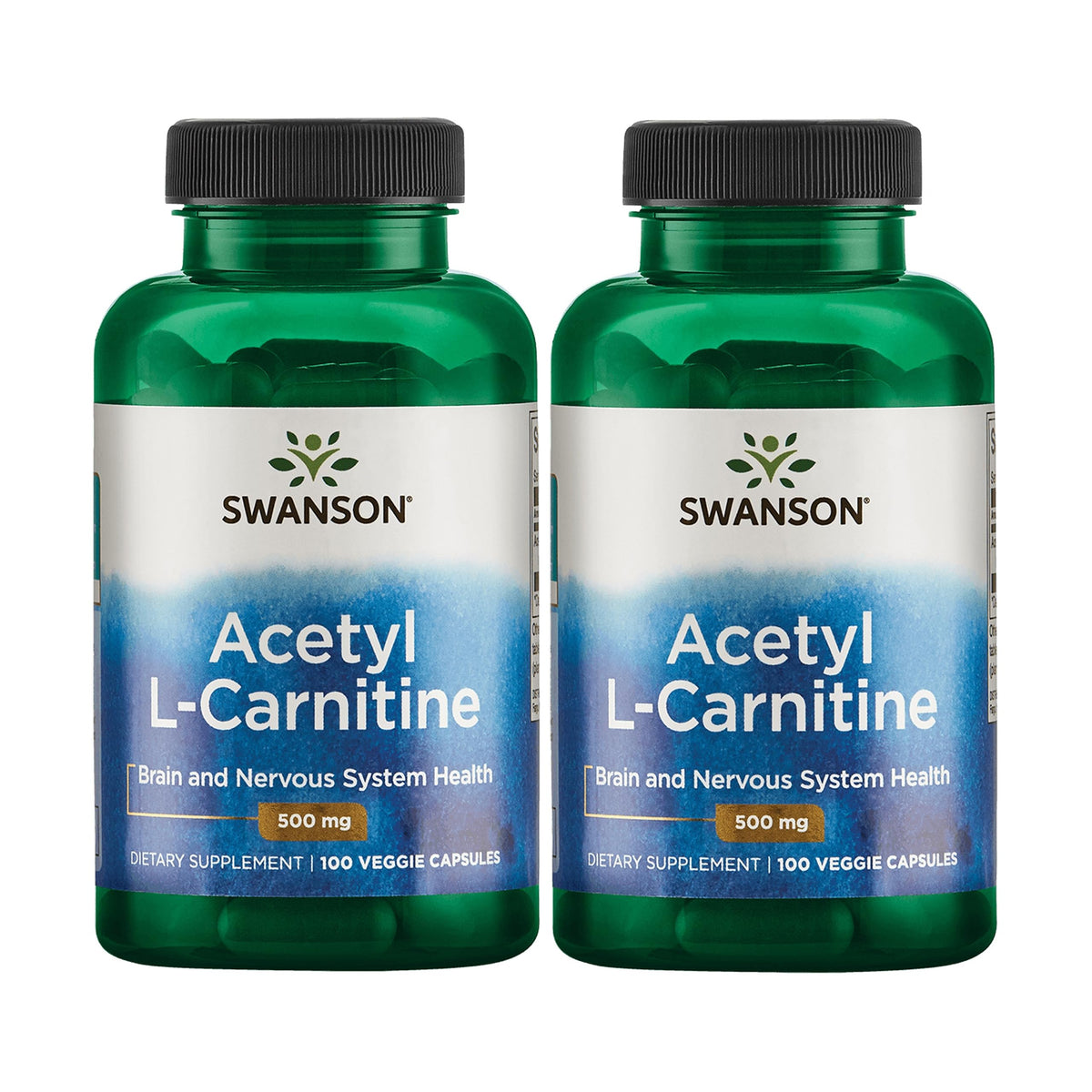 Swanson Acetyl-L-Carnitine bottle front with two-pack packaging for daily use