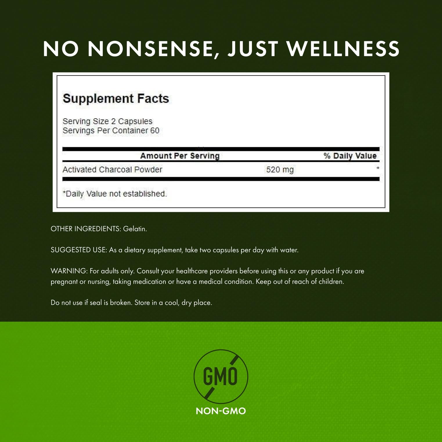 Swanson Activated Charcoal bottle label emphasizing trusted quality and safety