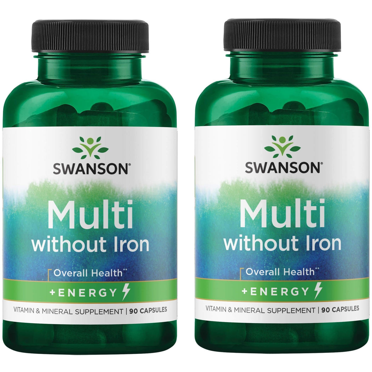 Swanson Active One multivitamin bottle without iron for daily energy support.