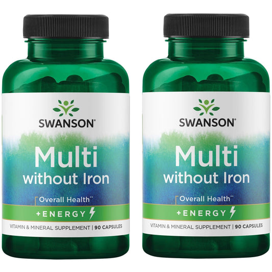 Swanson Active One multivitamin bottle without iron for daily energy support.
