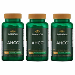 Swanson AHCC bottle front view shows 500 mg capsules for immune support.