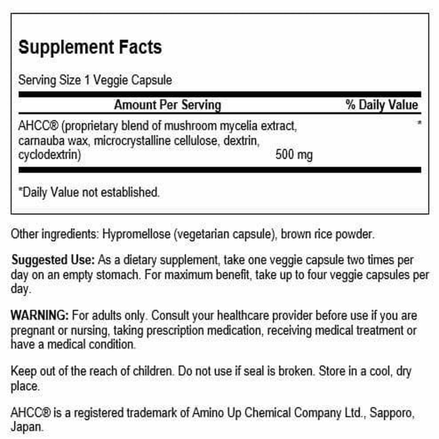 Swanson AHCC capsules close-up, easy-to-swallow veggie capsules for daily wellness.