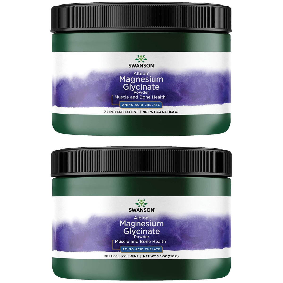 Swanson Albion Chelated Magnesium Glycinate powder 2-pack for daily wellness support