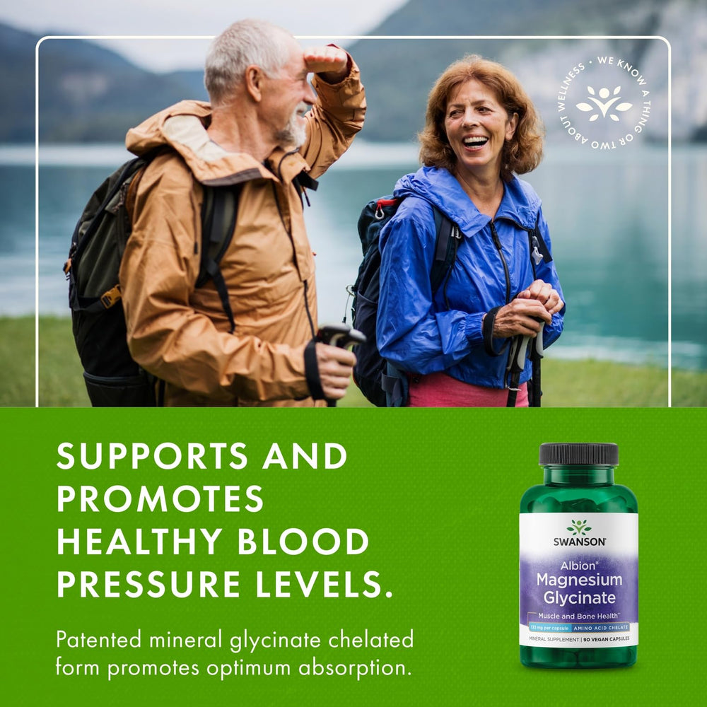 Swanson Albion Magnesium Glycinate supports bone and muscle health in daily routines.
