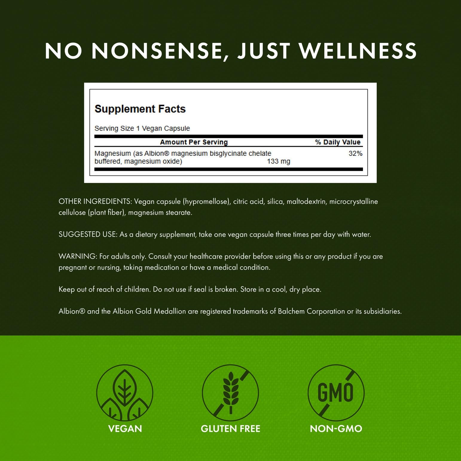 Swanson Albion magnesium glycinate label emphasizing chelated absorption