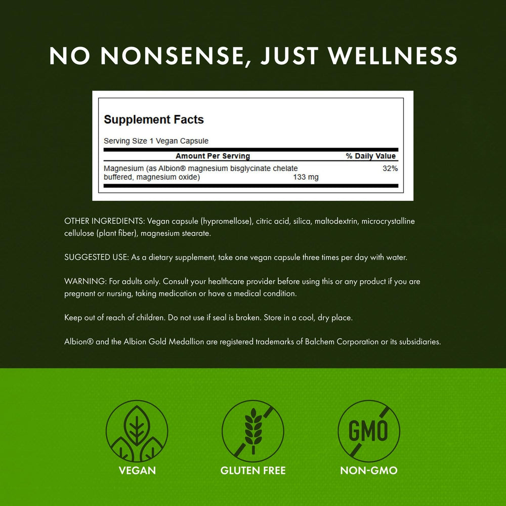 Swanson Albion magnesium glycinate label emphasizing chelated absorption