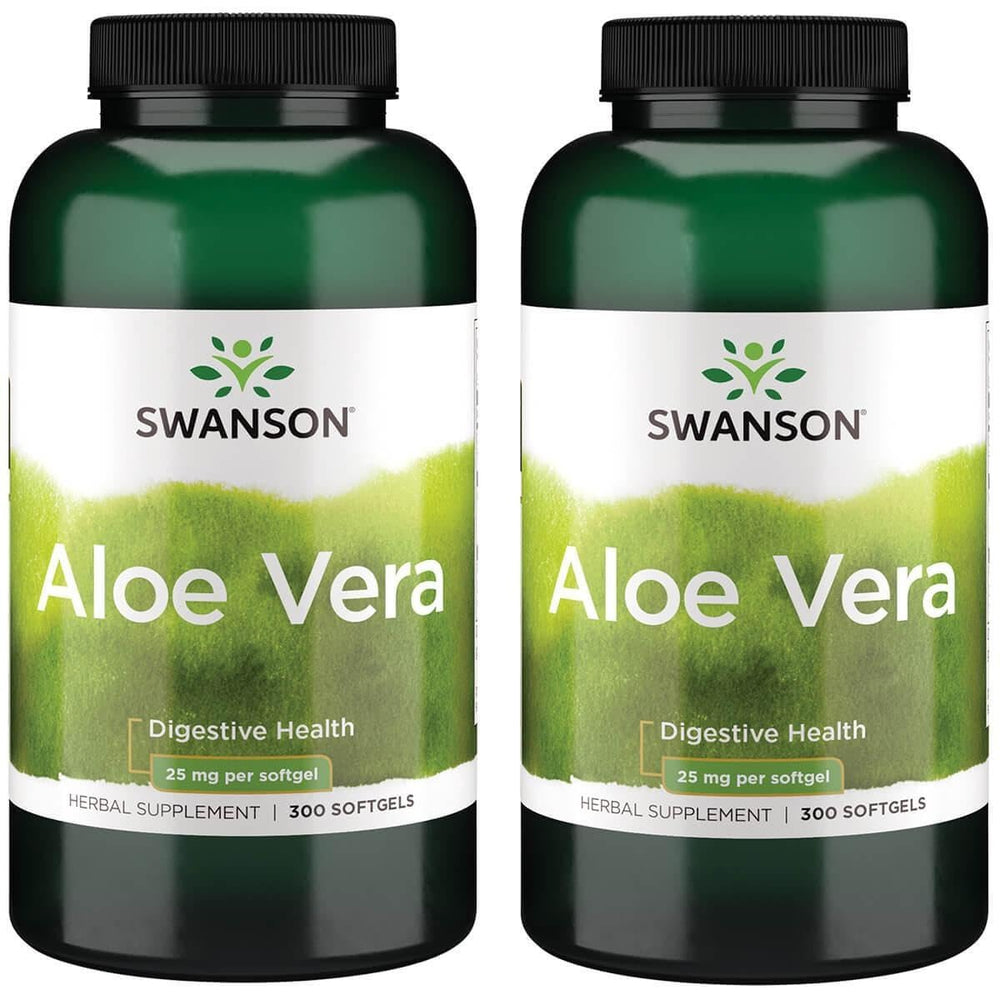 Swanson Aloe Vera 25 mg 2-pack bottle for digestive comfort and internal health