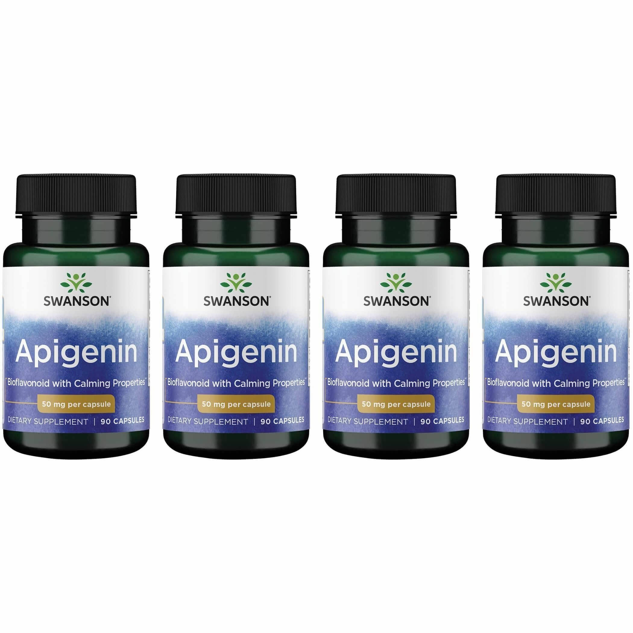 Swanson Apigenin bottle front for calm, daily wellness support.
