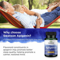 Swanson Apigenin label closeup emphasizing chamomile-derived origins.