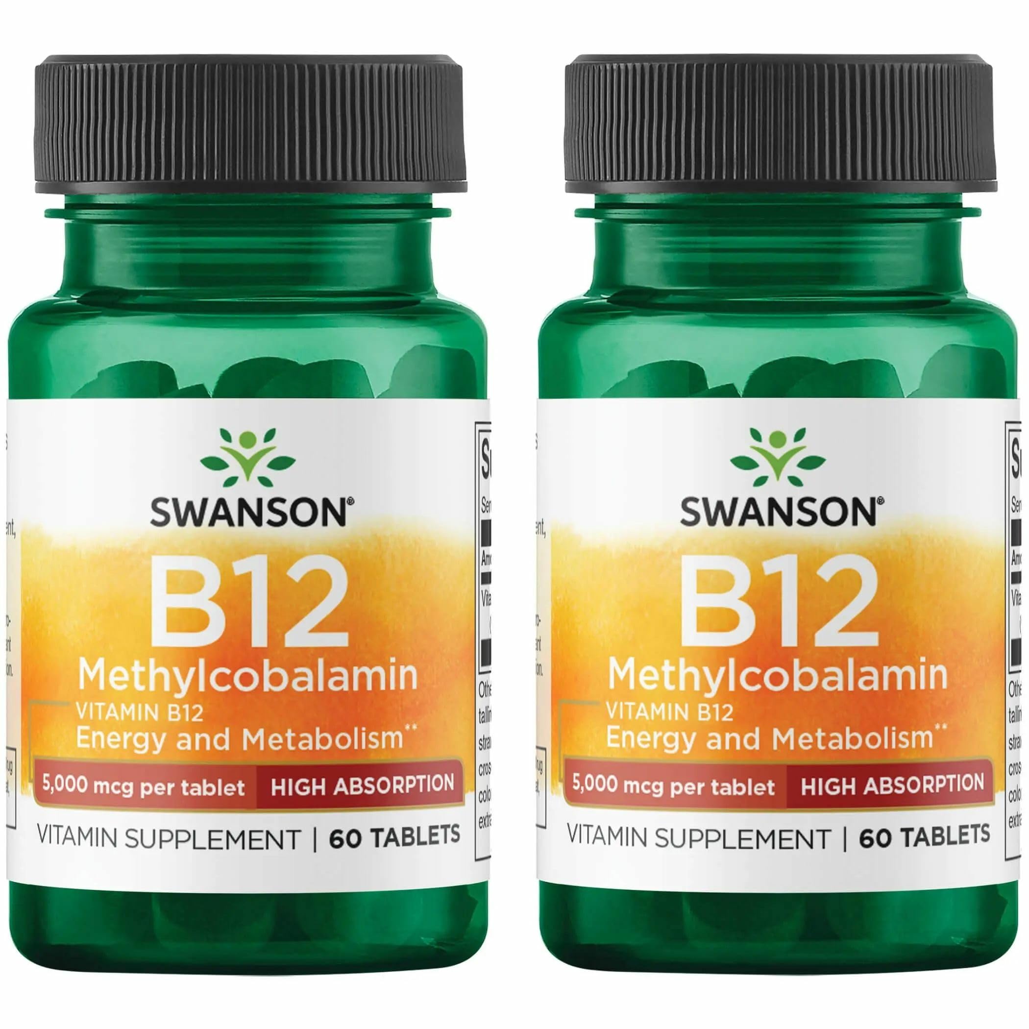 Swanson B-12 methylcobalamin bottle supports high absorption and easy dosing.